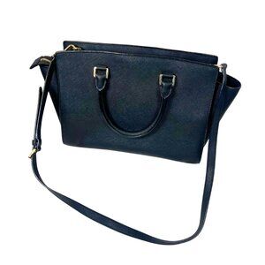 Michael Kors Selma Medium Satchel – Black Saffiano Leather, Gold Hardware